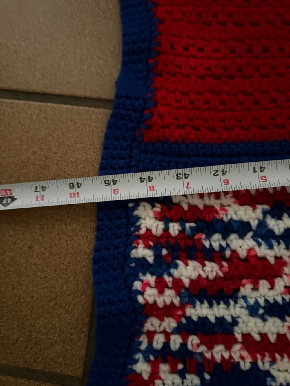 Granny Square Afghan Crochet Blanket Red White Blue USA American Boho Patriotic